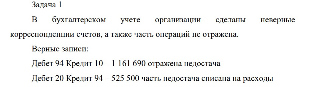 В бухгалтерском учете организации сделаны неверные корреспонденции счетов, а также часть операций не отражена.