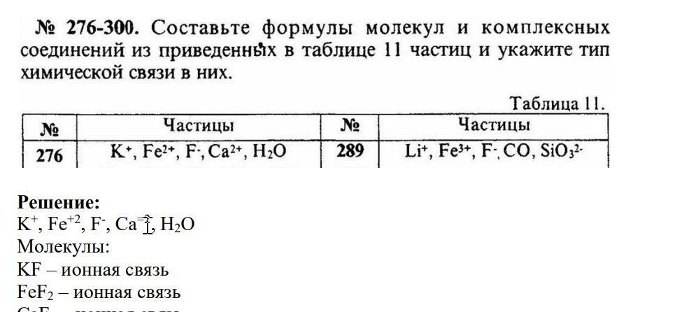 Составьте формулы молекул и комплексных соединений из приведенных в таблице 11 частиц и укажите тип химической связи в них.