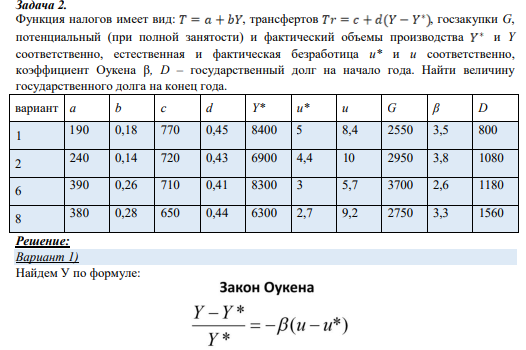 2. Функция налогов имеет вид: , трансфертов , госзакупки G, потенциальный (при полной занятости) и фактический объемы производства и Y соответственно,