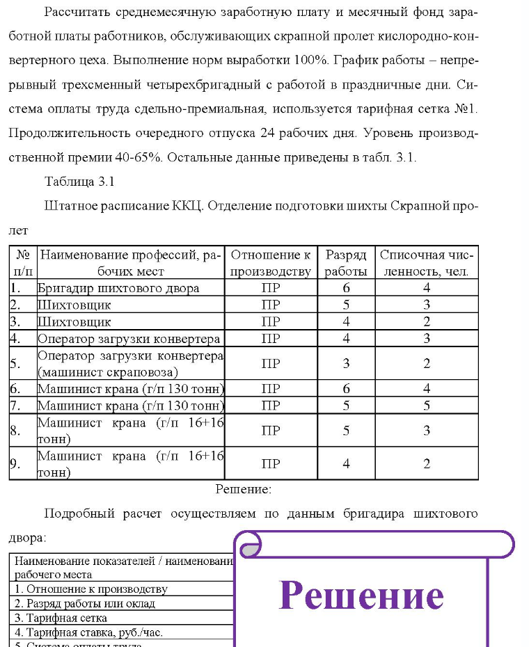 Рассчитать среднемесячную заработную плату и месячный фонд зара- ботной платы работников, обслуживающих скрапной пролет кислородно-кон- вертерного цеха. Выполнение норм выработки 100%. График работы - непре- рывный трехсменный четырехбригадный с работой в праздничные