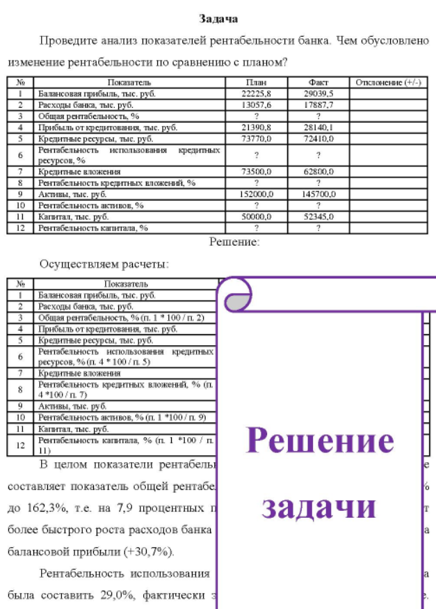 Проведите анализ показателей рентабельности банка. Чем обусловлено изменение рентабельности по сравнению с планом? 6 Показатель Балансовая прибыль, тыс. руб. Расходы банка, тыс, руб. Общая рентабельность, 96 Прибыль откредитования, тыс. руб. Кредитные ресурсы, тыс. руб.