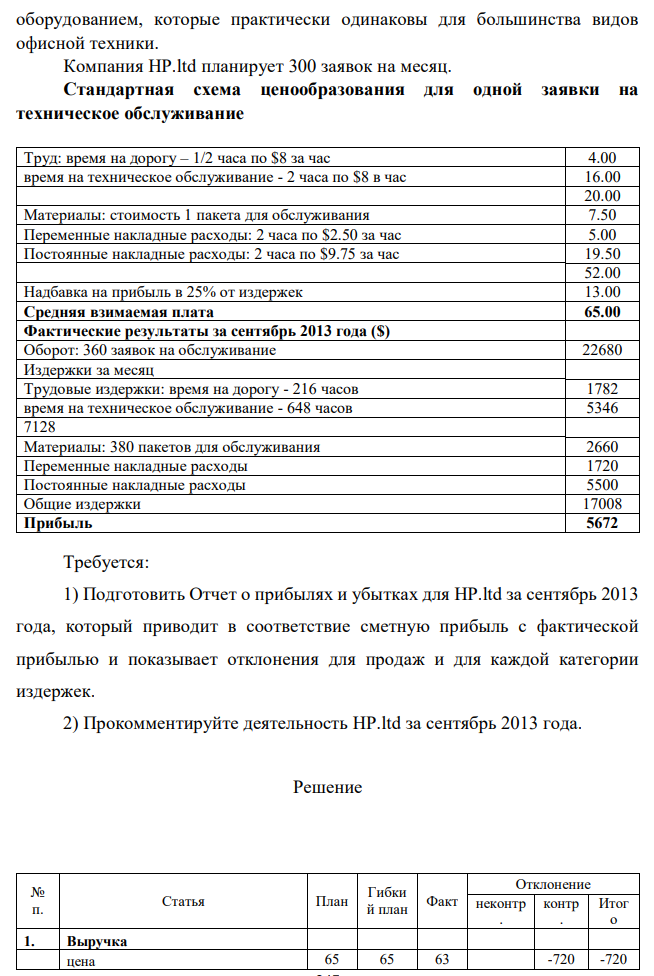 Компания HP.ltd является маленькой компанией, обслуживающей офисную технику. Для проведения технического обслуживания специалисты компании выезжают на место и выполняют стандартные действия по уходу