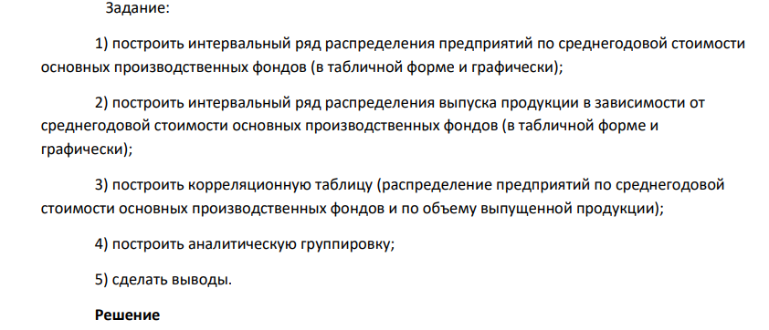 Имеются данные по 25-ти предприятиям одной из отраслей экономики: Таблица - Данные по 25-ти предприятиям одной из отраслей экономики