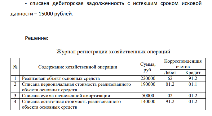 Задача 12. Составить бухгалтерские проводки: В отчетном периоде организация получила следующие доходы, не являющимися доходами от обычных видов деятельности: - выручка от продажи объекта основных средств 220000 рублей