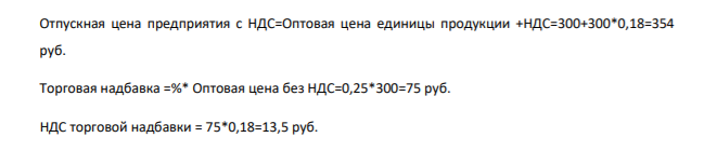 Исходные данные: - оптовая цена единицы продукции – 300 руб.; - ставка НДС – 18%;