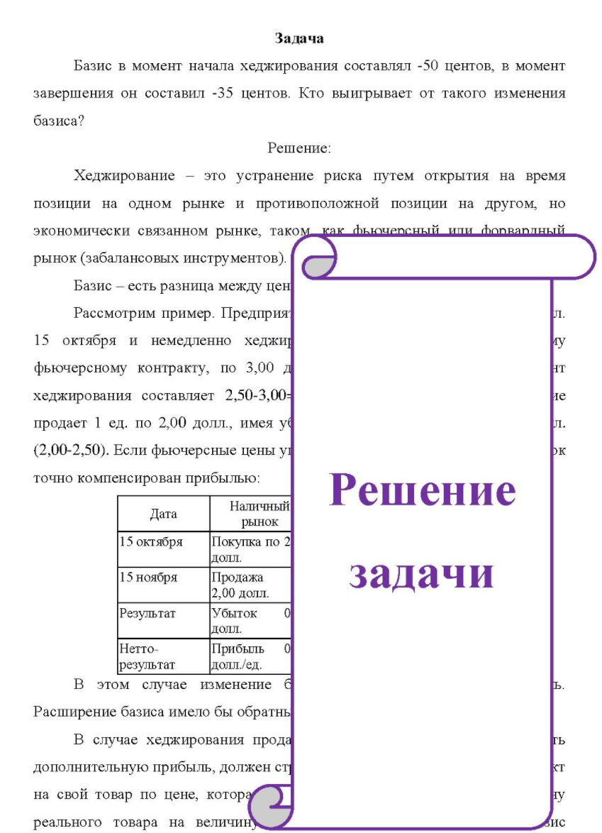 Базис в момент начала хеджирования составлял -50 центов, в момент завершения он составил -35 центов. Кто выигрывает от такого изменения базиса?