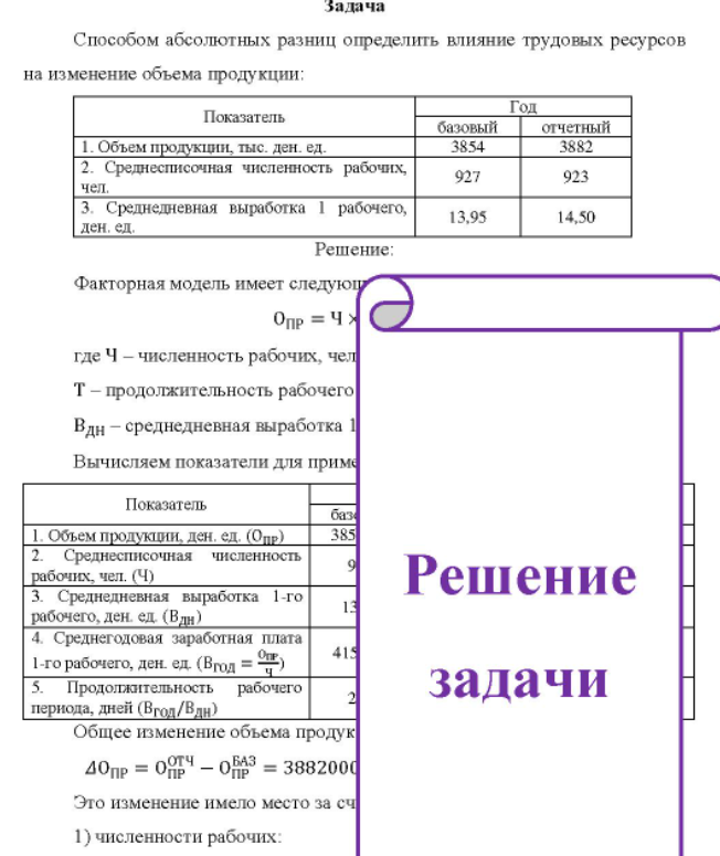 Способом абсолютных разниц определить влияние трудовых ресурсов на изменение объема продукции: Показатель базовый Год отчетный 1. Объем продукции, тыс. ден. ед.
