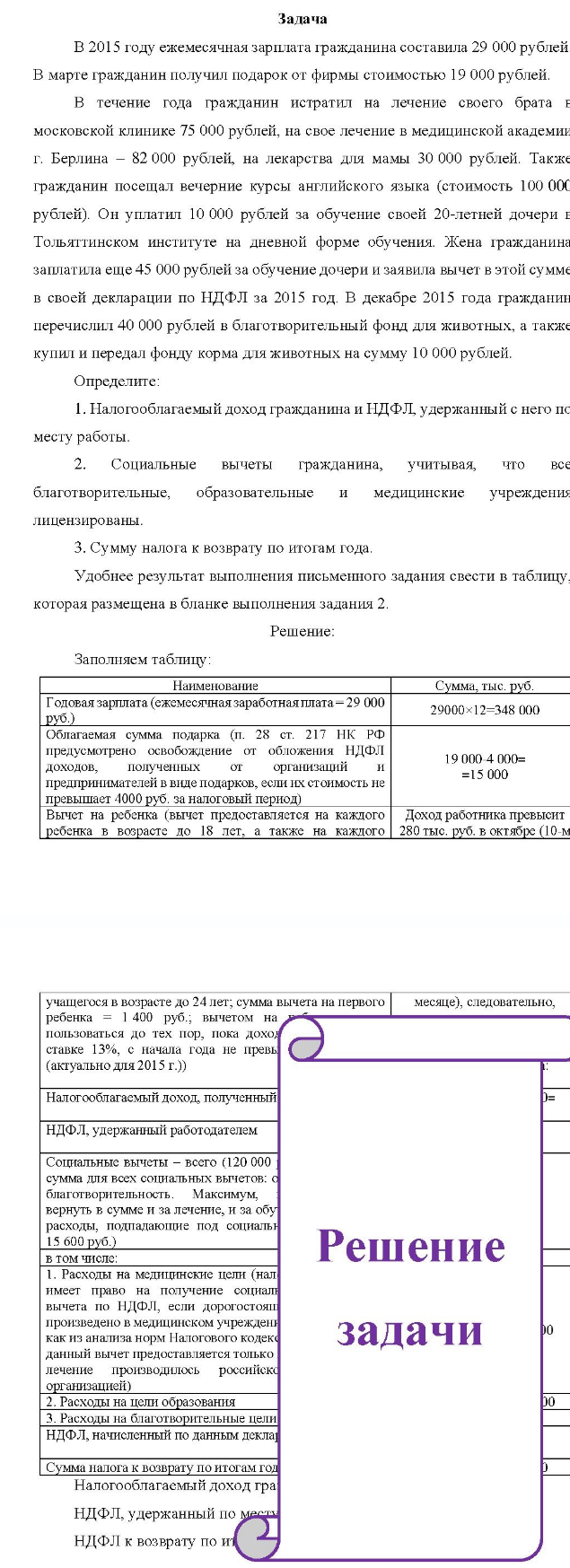 В 2015 году ежемесячная зарилата гражданина составиля 29 000 рублей В марте гражданин получил подарок от фирмы стоимостью 19 000 рублей.