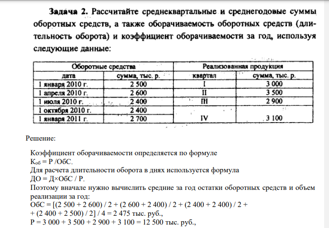 Рассчитайте среднеквартальные и среднегодовые суммы оборотных средств