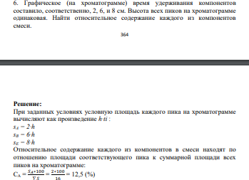 Графическое (на хроматограмме) время удерживания компонентов составило, соответственно, 2, 6, и 8 см. Высота всех пиков на хроматограмме одинаковая.