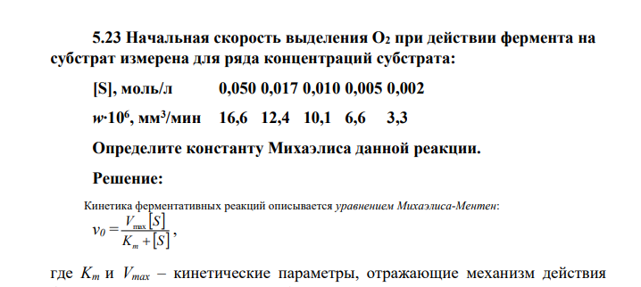 Начальная скорость выделения О2 при действии фермента на субстрат измерена для ряда концентраций субстрата