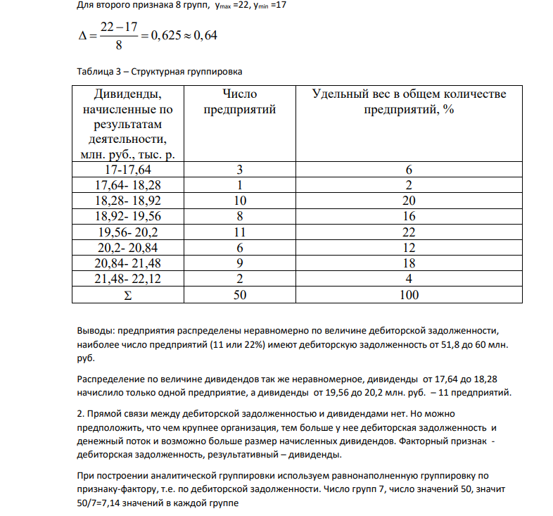 На основе данных (таблица 1), выполнить: 1. Структурную равноинтервальную группировку по обоим признакам. Если вариация группировочного признака значительна и его значение для отдельных групп необходимо представить в виде интервалов, то при построении группировки по признаку №1 принять число групп равным 7, а по признаку №2 – 8.