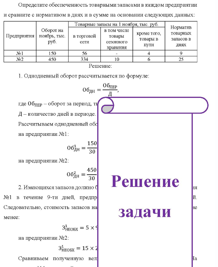 Определите обеспеченность товарными запасами в каждом предприятии и сравните с нормативом в днях и в сумме на основании следующих данных: Оборот на Предприятия ноябрь, тыс. в торговой руб. Товарные запасы на 1 ноября, тыс. руб. сети в том числе товары сезонного хранения кроме того,