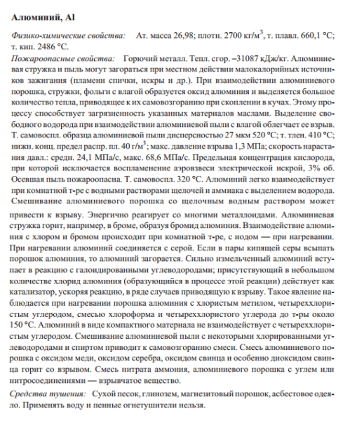 Задание № 54 Дайте характеристику физико-химических и пожароопасных свойств восстановителя − алюминиевой пудры. Ответ мотивируйте написанием соответствующих химических реакций.