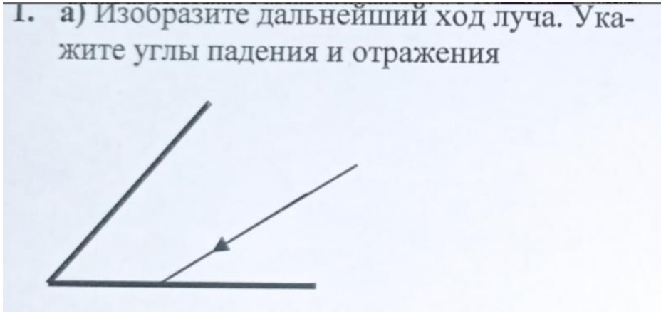 Изобразите дальнейший ход луча. Укажите углы падения и отражения