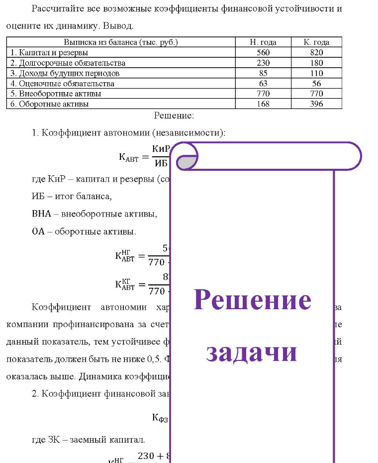 Рассчитайте все возможные коэффициенты финансовой устойчивости и оцените их динамику. Вывод. Выписка из баланса (тыс. руб. ) уб.) 1. Капитали резервы 2. Долгосрочные обязательства 3. Доходы будущих периодов 4. Оценочные