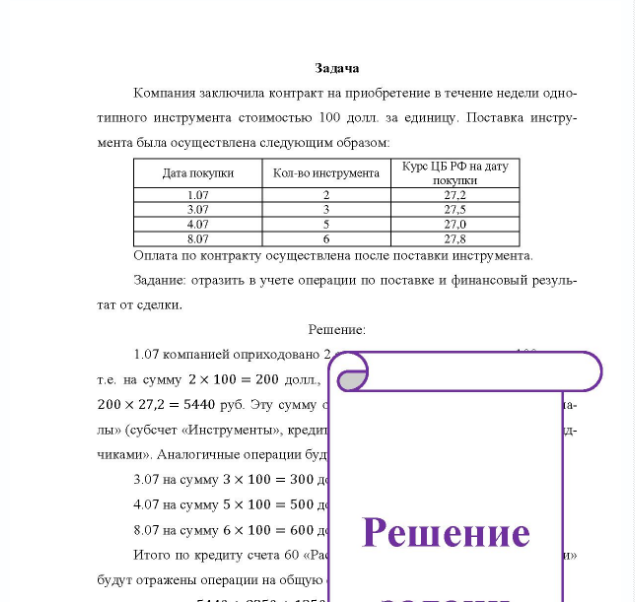 Задача Компания заключила контракт на приобретение в течение недели однотипного инструмента стоимостью 100 долл. за единицу. Поставка инстру- мента была осуществлена следующим образом: