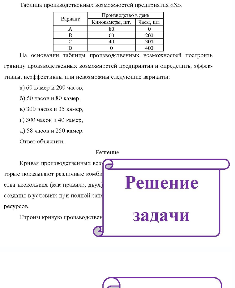 Таблица производственных возможностей предприятия «Х». Вариант Производство в день Кинокамеры, шт. Часы, шт. 80 60 40 0 0 200 300 400 На основании таблицы производственных возможностей построить границу