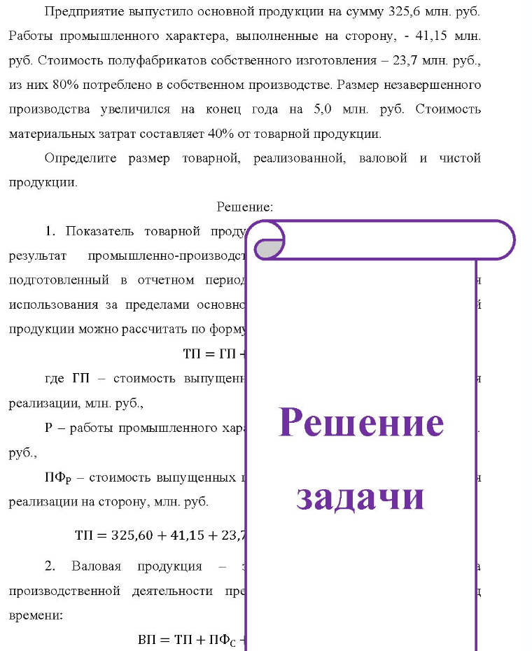 Предприятие выпустило основной продукции на сумму 325,6 млн. руб. Работы промышленного характера, выполненные на сторону, - 41,15 млн. руб. Стоимость полуфабрикатов собственного изготовления - 23,7 млн. руб., из них 80% потреблено в собственном