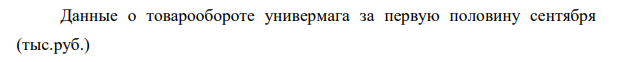 Данные о товарообороте универмага за первую половину сентября (тыс.руб.)