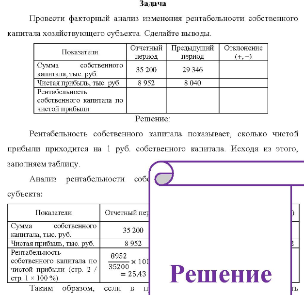 Провести факторный анализ изменения рентабельности собственного капитала хозяйствующего субъекта. Сделайте выводы.