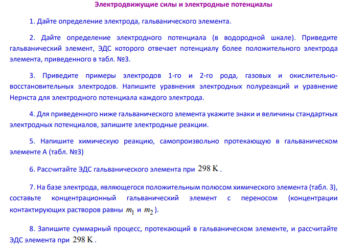 Электродвижущие силы и электродные потенциалы 1. Дайте определение электрода, гальванического элемента.