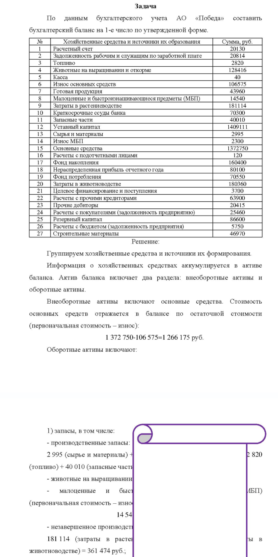 По данным бухгалтерского учета АО «Победа» составить бухгалтерский баланс на 1-е число по утвержденной форме. Хозяйственные средства и источники их образования Расчетный счет З