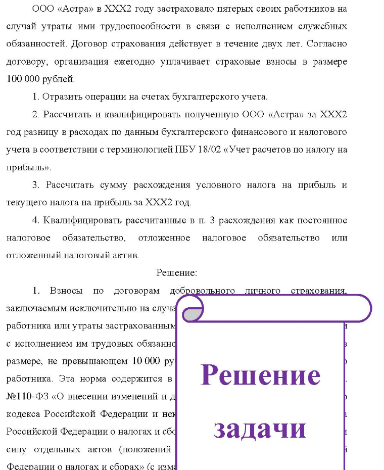 ООО «Астра» в XXX2 году застраховало пятерых своих работников на случай утраты ими трудоспособности в связи с исполнением служебных обязанностей. Договор страхования действует в течение двух лет. Согласно договору, организация ежегодно уплачивает страховые