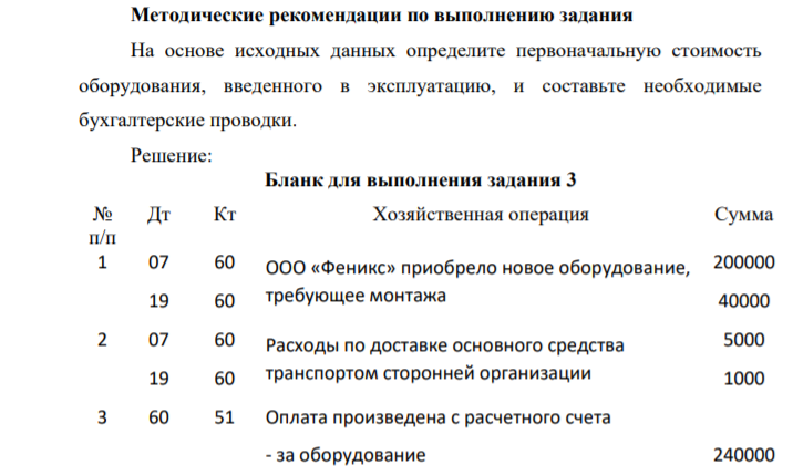ООО «Феникс» приобрело новое оборудование, требующее монтажа, на сумму 240000 руб., в том числе НДС. Расходы по доставке основного средства 149 транспортом сторонней организации составили 6000 руб., в том числе НДС. Оплата произведена с расчетного счета.