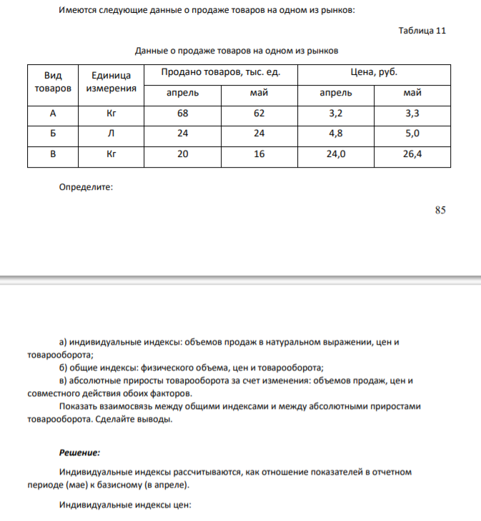 Имеются следующие данные о продаже товаров на одном из рынков: Таблица 11 Данные о продаже товаров на одном из рынков