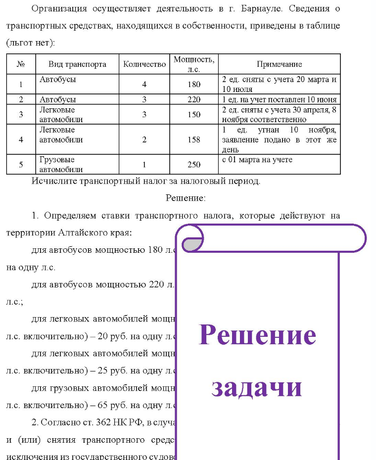 Организация осуществляет деятельность в г. Барнауле. Сведения о транспортных средствах, находящихся в собственности, приведены в таблице (льгот нет): № Вид транспорта Количество Мощность, л.с. Примечание 4 5 Автобусы Автобусы Легковые автомобили