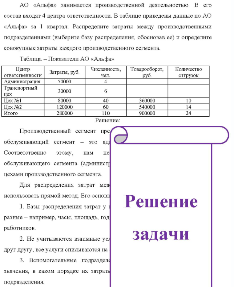 АО «Альфа» занимается производственной деятельностью. В его состав входят 4 центра ответственности. В таблице приведены данные по АО «Альфа» за 1 квартал. Распределите затраты между производственными подразделениями (выберите базу распределения,