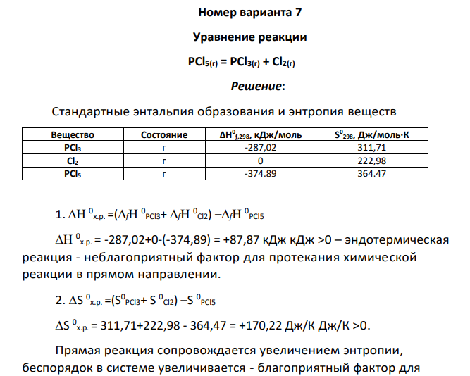 1. Запишите уравнение реакции вашего варианта (см. табл.2) 2) Рассчитайте стандартную энтальпию и стандартную энтропию химической реакции;