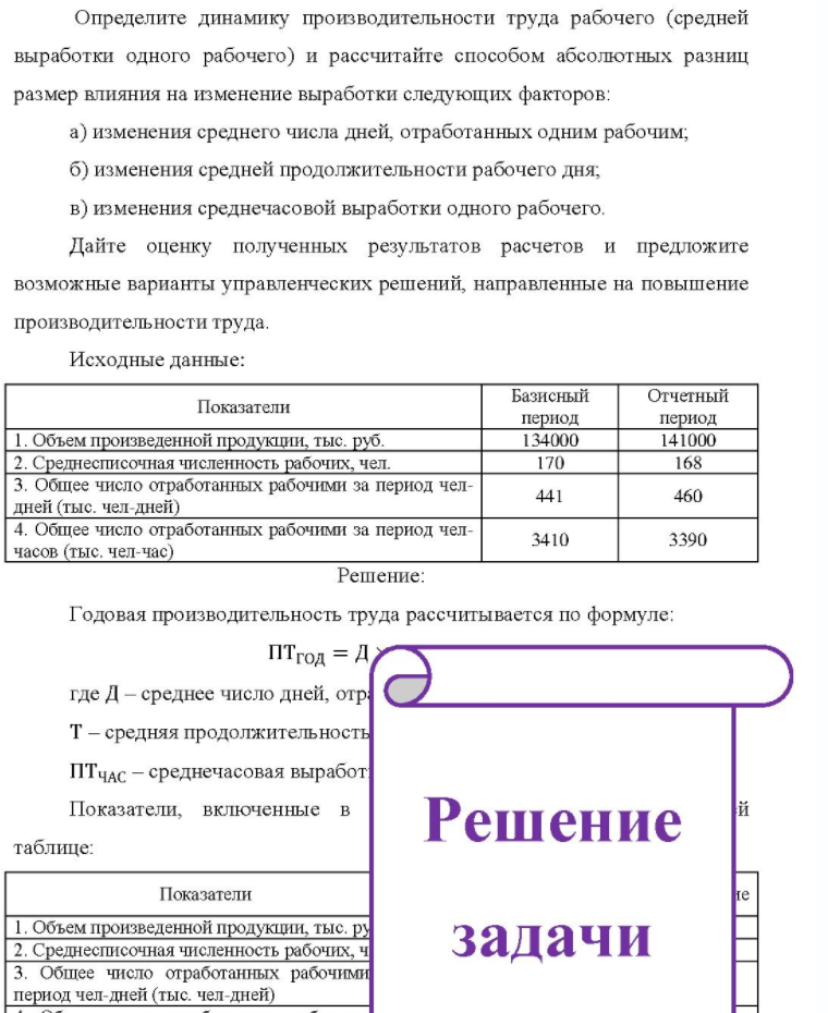 Определите динамику производительности труда рабочего (средней выработки одного рабочего) и рассчитайте способом абсолютных разниц размер влияния на изменение выработки следующих факторов: a) изменения среднего числа дней,