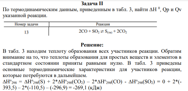 По термодинамическим данным, приведенным в табл. 3, найти ∆H 0 , Qp и Qv указанной реакции.