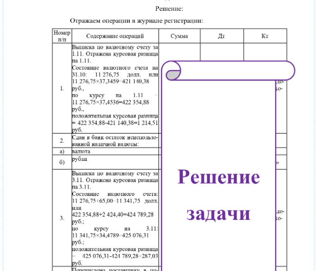 Задача Задание: 1. Отразить в журнале хозяйственных операций бухгалтерские провод- ки на основании операций за ноябрь. 2. Отразить операции на синтетических счетах. Исходные данные: Хозяйственные операции за поябрь: Номер п/п Содержание операций Сумма Дт Кт Выписка по валютному счету за 1. 1.11. Отражена курсовая разни- 2. ца на 1.11