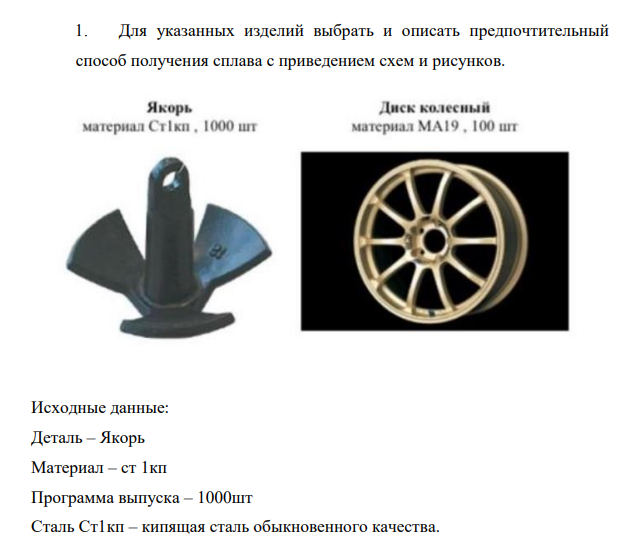 Для указанных изделий выбрать и описать предпочтительный способ получения сплава с приведением схем и рисунков.