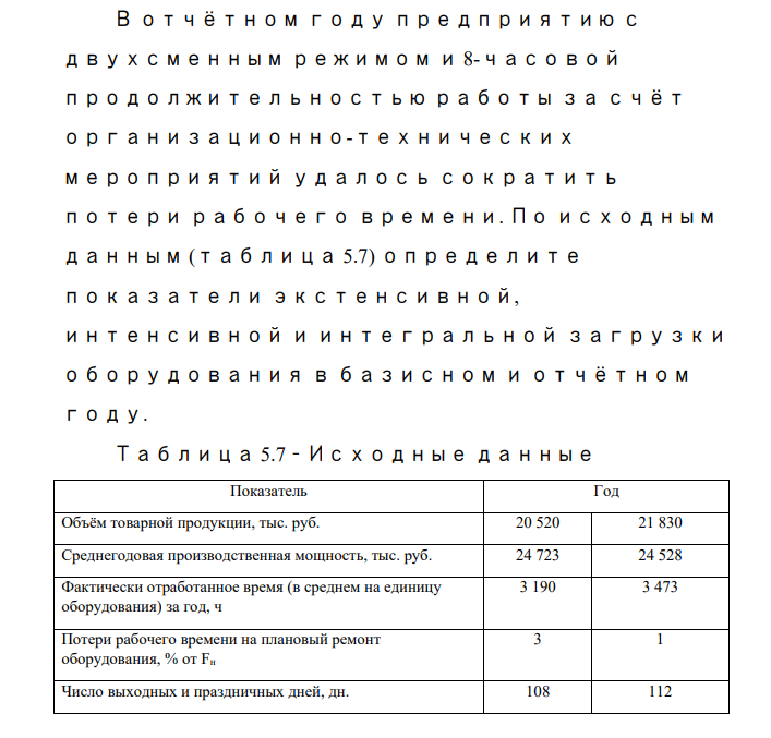 В отчётном году предприятию с двухсменным режимом и 8-часовой продолжительностью работы за счёт организационно-технических мероприятий удалось сократить потери рабочего времени.