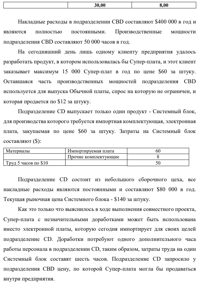 Компания International Electronics Company (IEC) состоит из двух подразделений: производства компьютерных плат (CBD) и производства компьютеров (CD); оба подразделения работают как самостоятельные центры прибыли