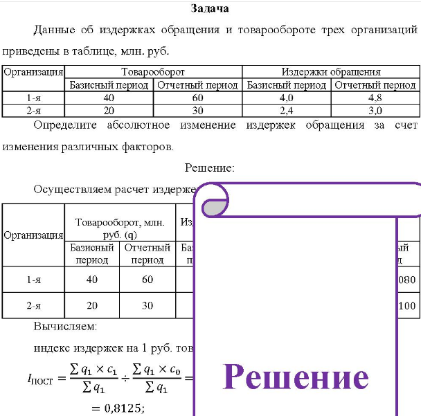 Данные об издержках обращения и товарообороте трех организаций приведены в таблице, млн. руб. Организация
