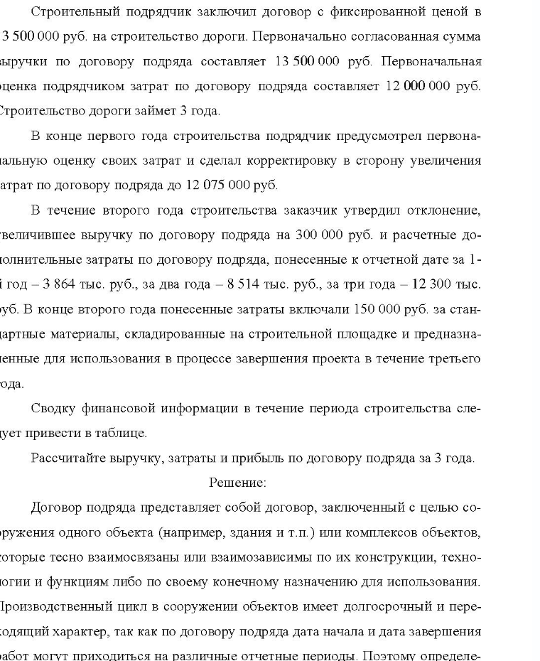 Строительный подрядчик заключил договор с фиксированной ценой в 3 500 000 руб. на строительство дороги. Первоначально согласованная сумма ыручки по договору подряда составляет 13 500 000 руб. Первоначальная ценка