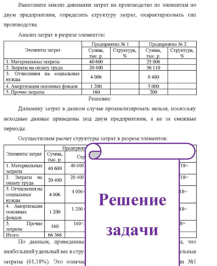 Выполните анализ динамики затрат на производство по элементам по двум предприятиям, определить структуру затрат, охарактеризовать тип производства. Анализ затрат в разрезе элементов: Элементы затрат 1. Материальные затраты 2. Затраты на оплату труда 3. Отчисления на социальные