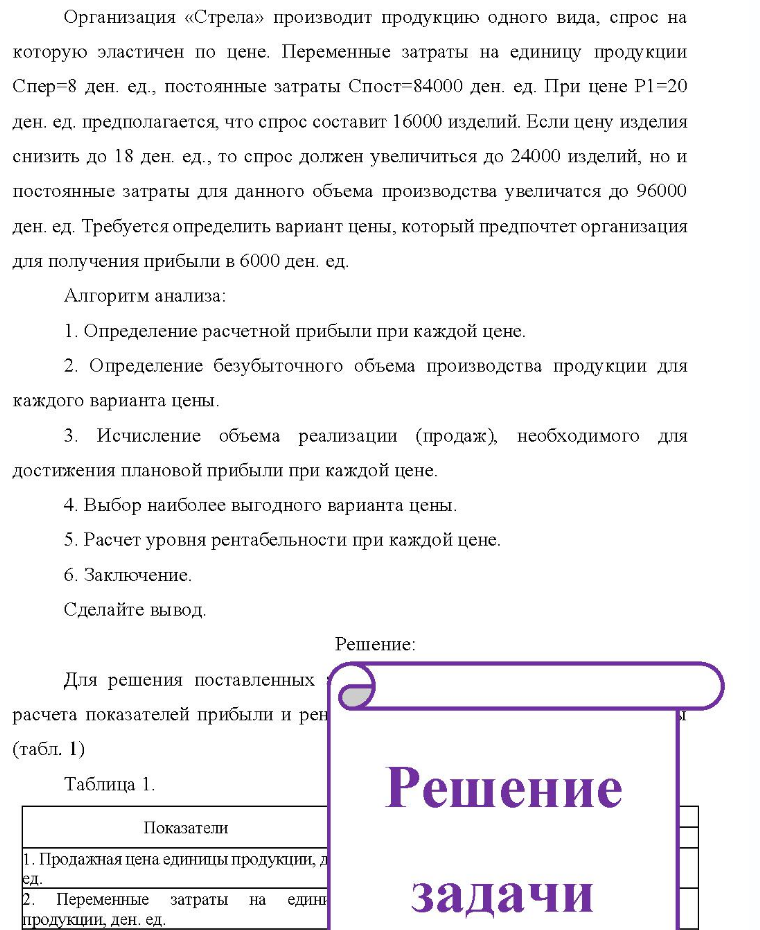 Организация «Стрела» производит продукцию одного вида, спрос на которую эластичен по цене. Переменные затраты на единицу продукции Спер=8 ден. ед., постоянные затраты Спост=84000 ден. ед. При цене P1=20 ден. ед. предполагается, что спрос составит