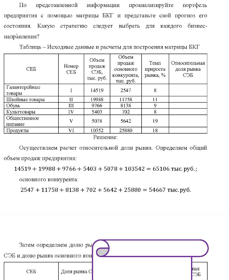 По представленной информации проанализируйте портфель предприятия с помощью матрицы БКГ и представьте свой прогноз его состояния. Какую стратегию следует выбрать для каждого бизнес- направления? Таблица - Исходные данные и расчеты для построения матрицы