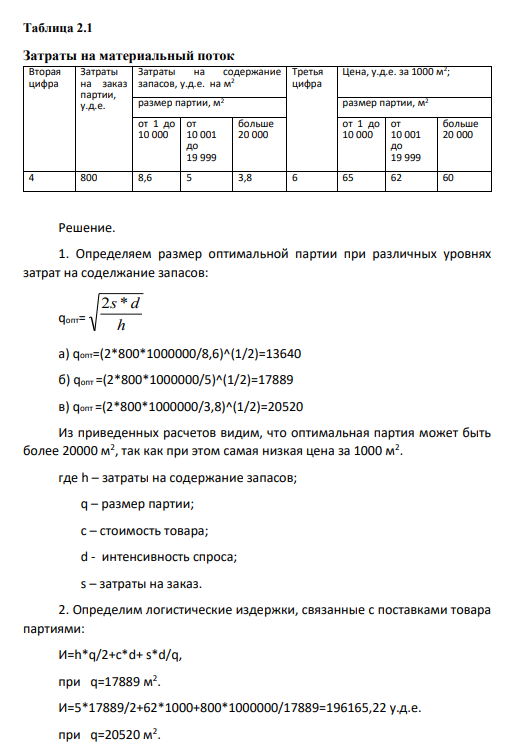 Строительная компания «Домстрой» имеет потребность в плитке 1млн м2 на год. Поставщик плитки представляет товар, цена которого зависит от размера партии. Затраты на содержание запасов компании также зависят от размера хранимой партии.