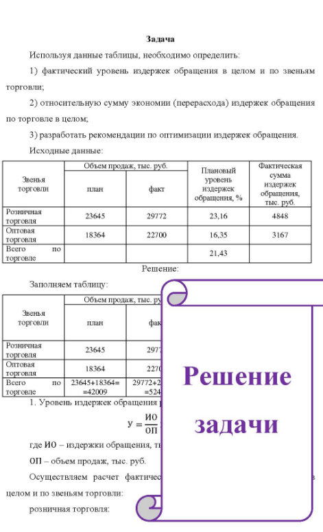 Используя данные таблицы, необходимо определить: 1) фактический уровень издержек обращения в целом и по звеньям торговли; 2) относительную сумму экономии (перерасхода) издержек обращения по торговле в целом.