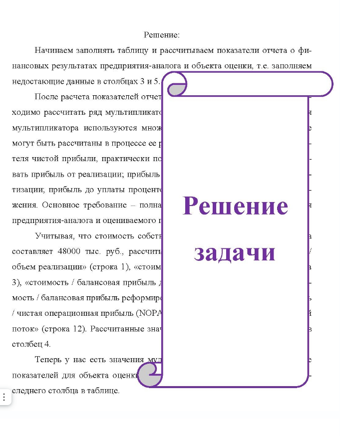 Завершить отчет о финансовых результатах. Определить стоимость предприятия с помощью ценовых мультипликаторов. Эксперт владеет ин- формацией: Отчет о финансовых результа- тах предприятия-аналога Показатели Денежное каторы измерение (стоимость предприя- собственно- тияго канитала 48 000 тыс. аналога (тыс. руб. )