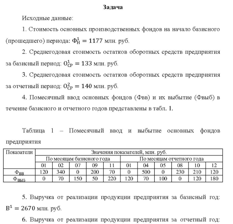Исходные данные: 1. Стоимость основных производственных фондов на начало базисного (прошедшего) периода:
