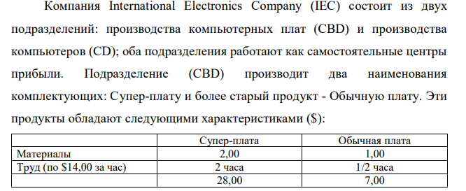 Компания International Electronics Company (IEC) состоит из двух подразделений: производства компьютерных плат (CBD) и производства компьютеров (CD); оба подразделения работают как самостоятельные центры прибыли
