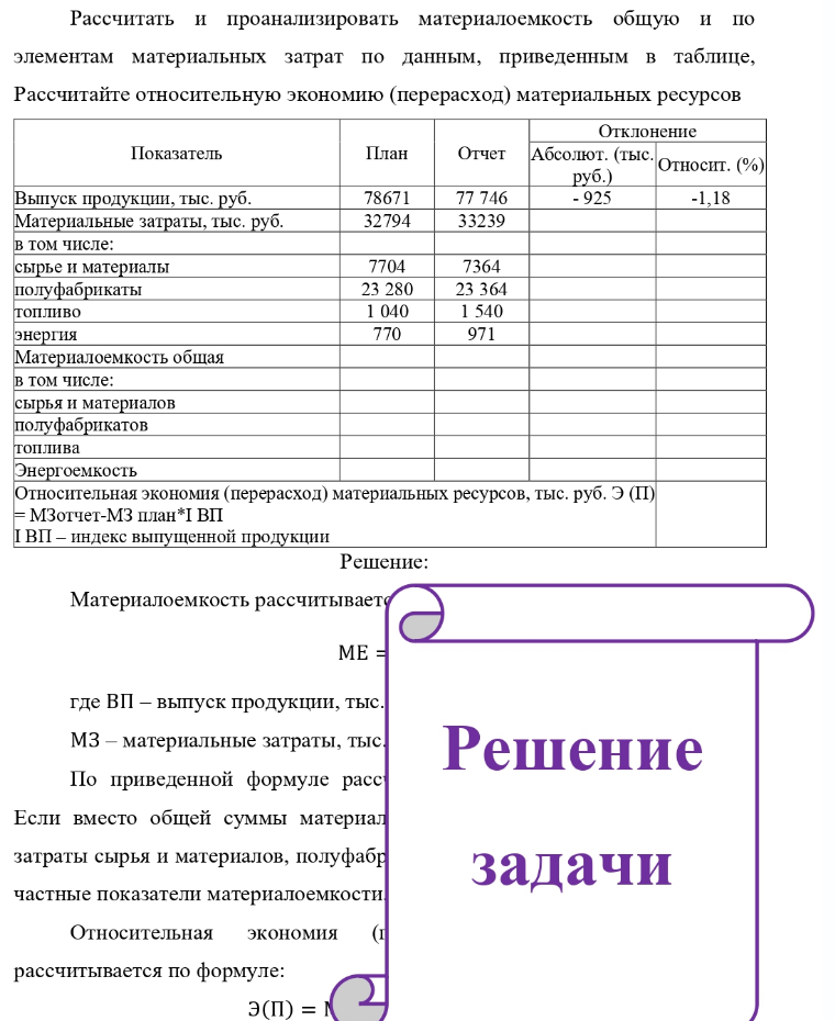 Рассчитать и проанализировать материалоемкость общую и по элементам материальных затрат по данным, приведенным в таблице, це, Рассчитайте относительную экономию (перерасход) материальных